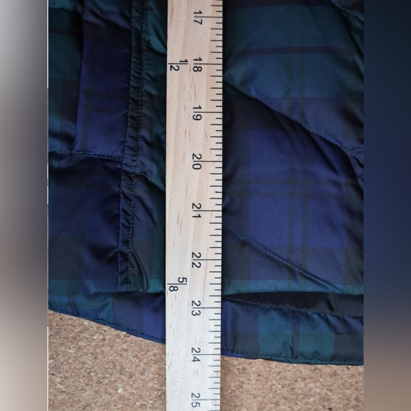 Lands’ End Puffer Vest Cozy Full Zip Snap Pockets Blue Green Plaid Check Size XS - Picture 14 of 15